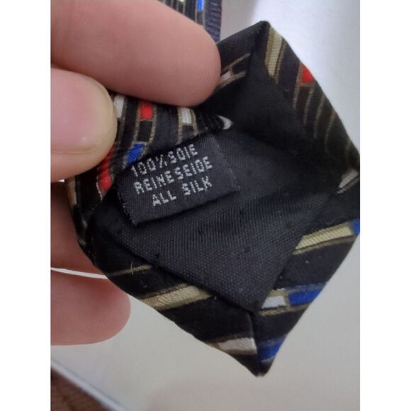 Fratelli Moda Mens Necktie Abstract Black Multicolor Stripe 100% Silk Italy - Picture 5 of 6
